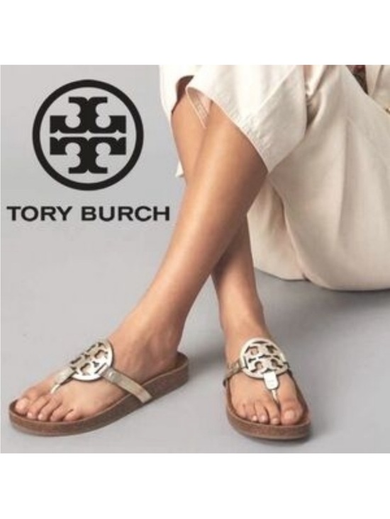 Tory Burch Shoes - Tory Burch Miller Cloud Metallic Medallion Thong Sandals Sz 10 In Spark Gold